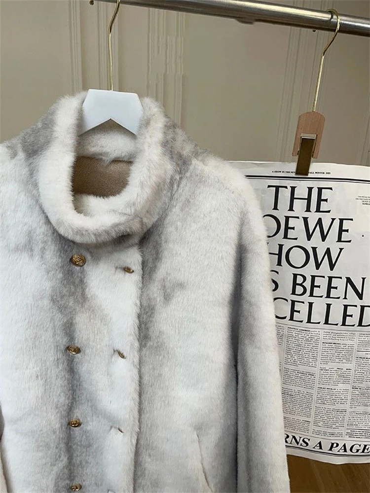 Thicken Long Faux Rabbit Fur Overcoats Winter Imitate Mink Chaquetas High Quality Women Plush Coats Stand Collar Furry Jackets