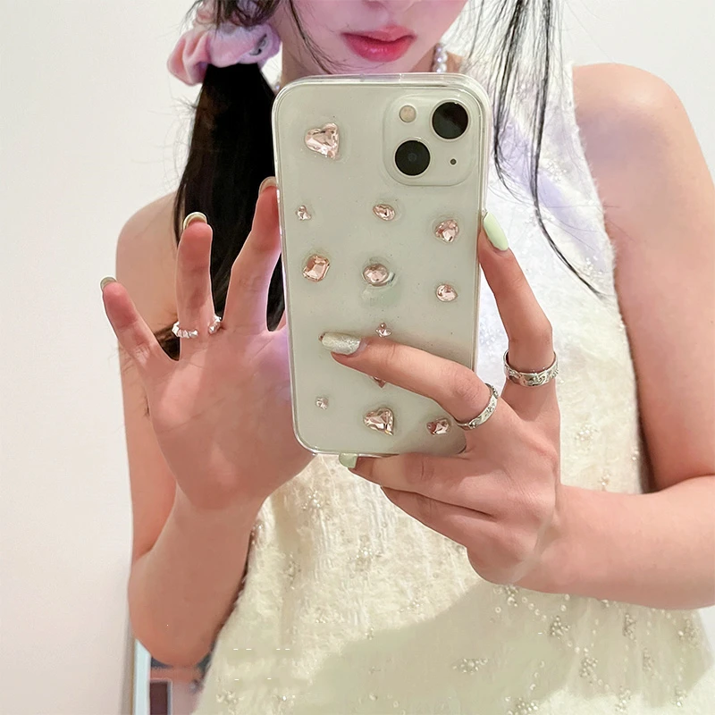 Glitter Pink Diamond Heart Epoxy Phone Case - Clear Silicone Cover