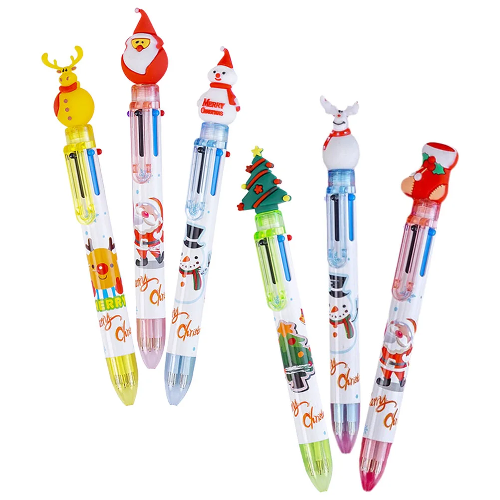 

6 Pcs Christmas Cartoon Shape 6-color Press Ballpoint Pen Graffiti (mixed Color) 6pcs Reindeer Roller Pens The Gift