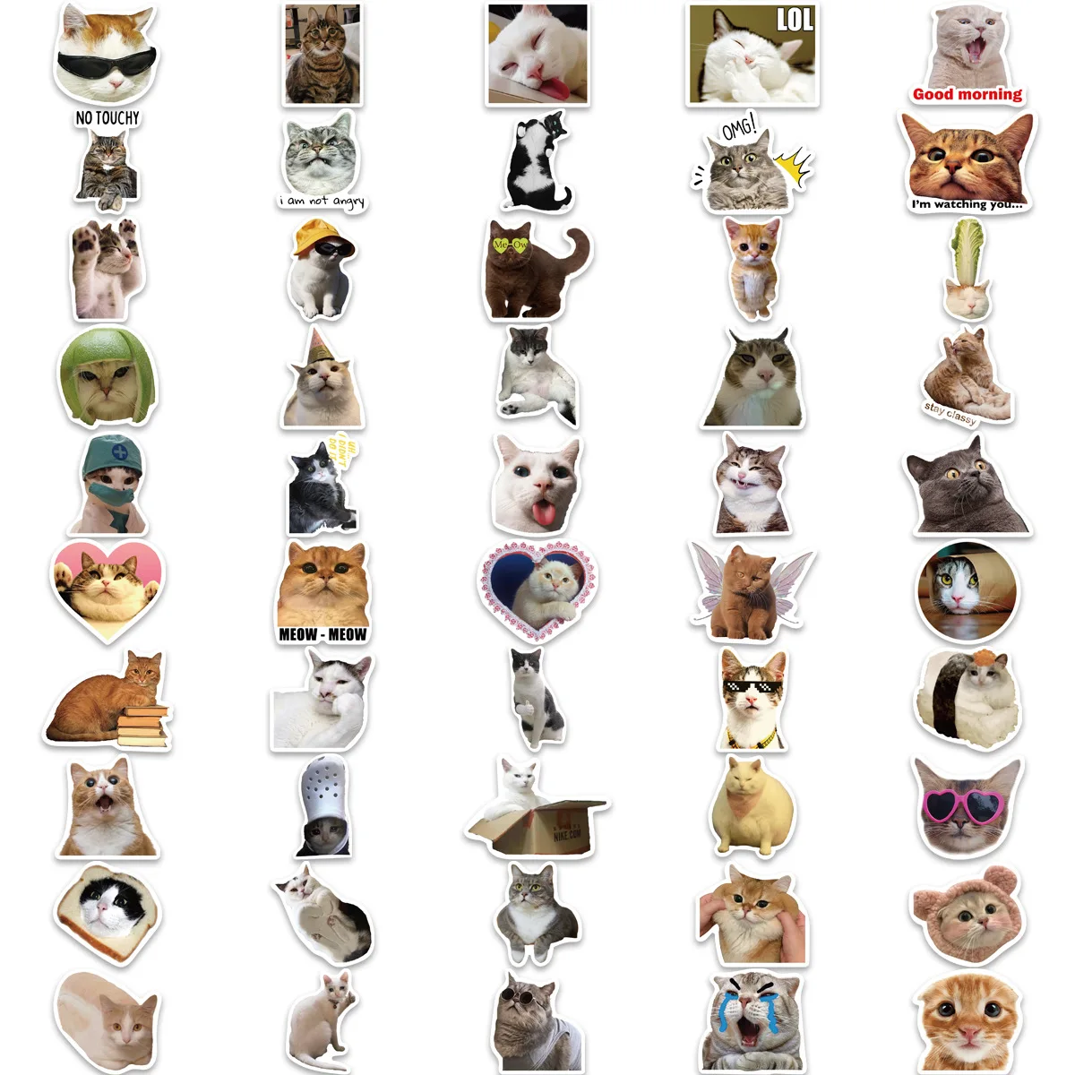 Cute Funny Cat Meme Graffiti Stickers - Waterproof Decorative Pack