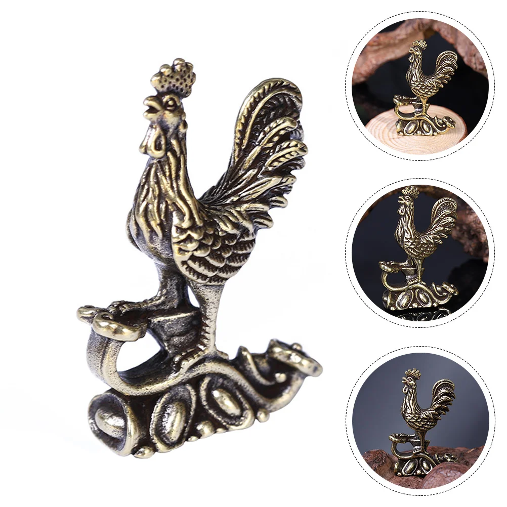 

1Pc Decorative Rooster Model Festival Adornment Household Brass Ornament Golden