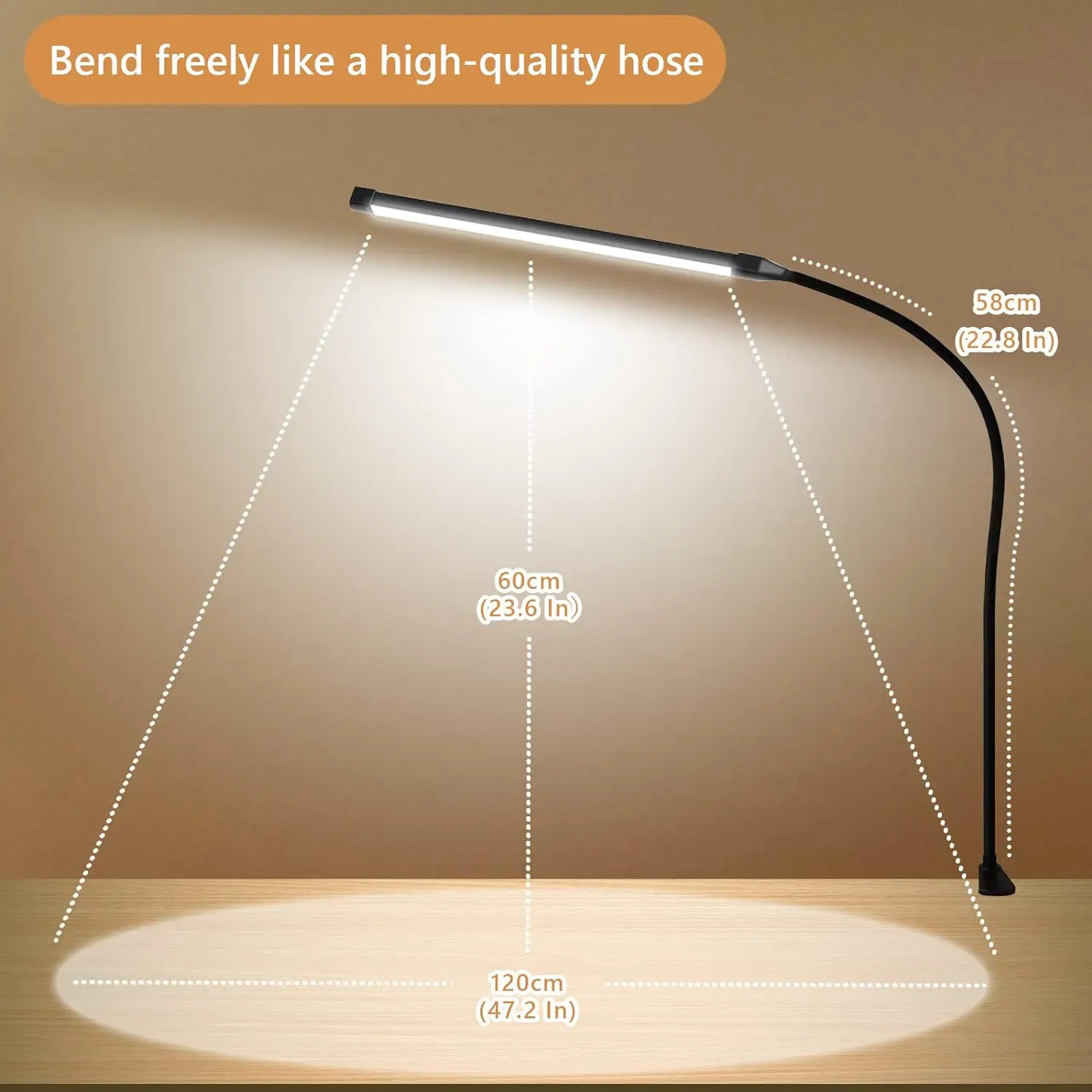 A LED Desk lamp with Clamp, Eye-Caring Clip on Lights for Home Office, 3 Modes 10 Brightness, Long Flexible Gooseneck,Metal 4