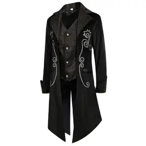 Embroidered Victorian Jacket Vintage Tailcoat Medieval Frock Coat Dress Clothing For Men Steampunk Gothic Outerwear