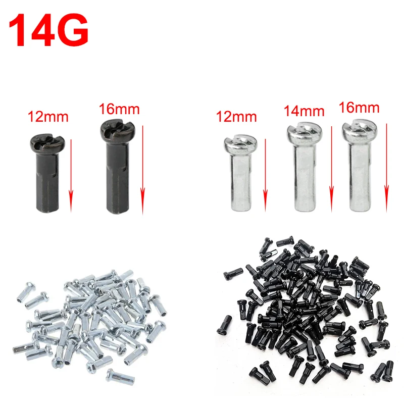 50Pcs/Lot Bicycle Spoke Nipples 14G 13G 12G 10G Silver Black 12/14/16mm Galvanize Bike Spoke Nuts for MTB E-Bike bicycle parts bike spokes nipples