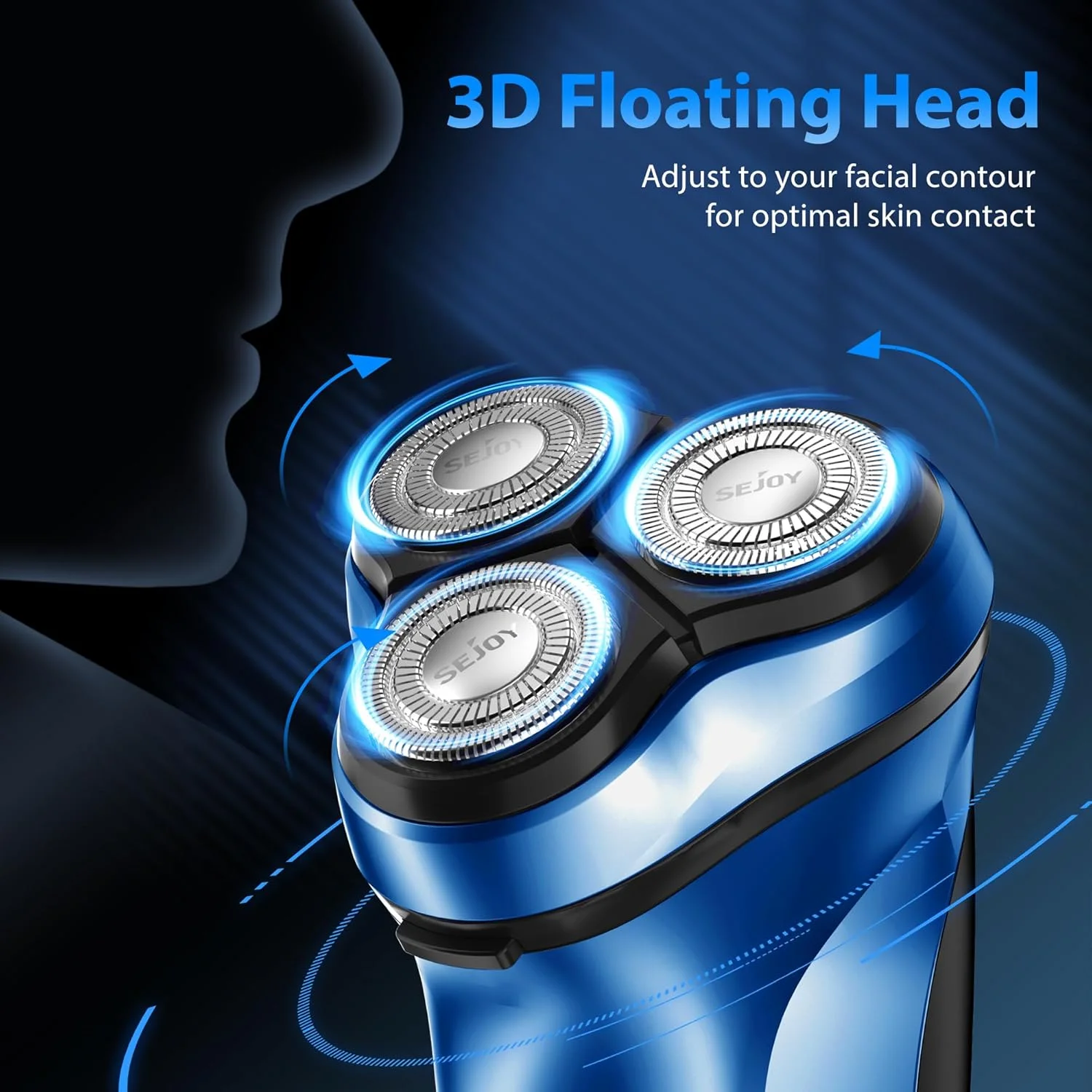 SEJOY Rechargeable Wet & Dry Use Electric Shaver Pop-up Hair Trimmer Rotary Shaving Machine Razor 6