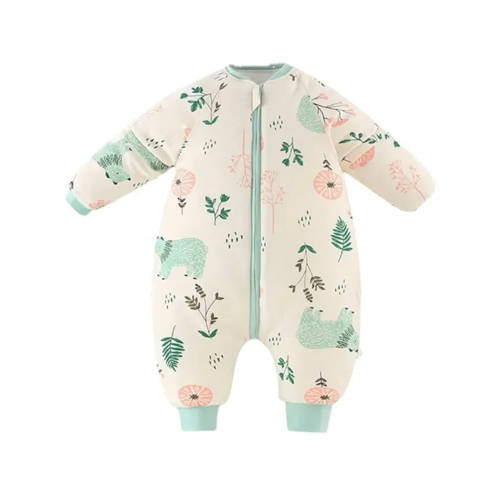 Baby Sleeping Bag Winter Boys Girls Sleep Sack with Legs 3.5Tog Cotton Detachable Sleeve Two-Way Zipper Warm Rompers Pajamas