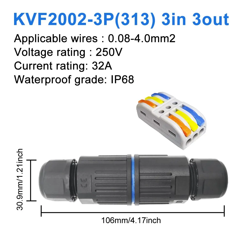 IP68 방수 케이블 커넥터, 빠른 연결 KVSF-15, 2 in 2 out, 2 3 4/5 핀, 전기 단자 어댑터, 와이어 커넥터