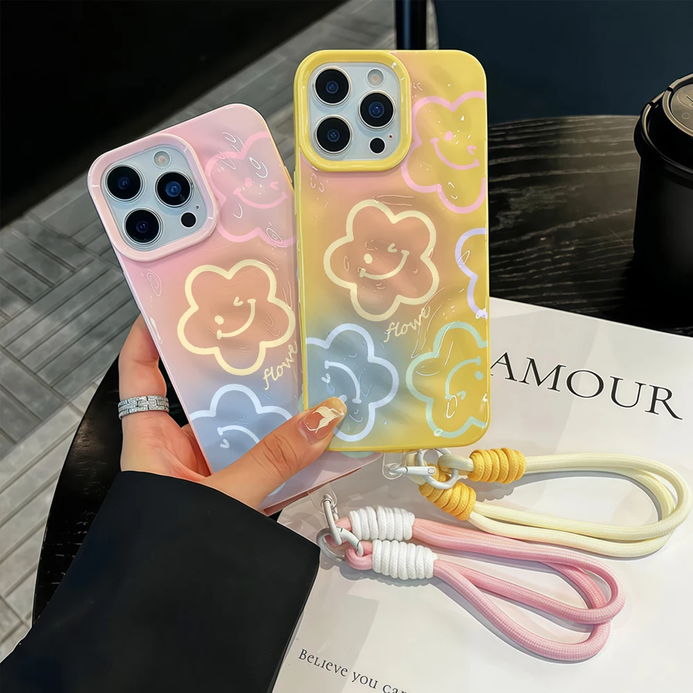 Korean Smiling Flower ShockProof Phone Case with Lanyard