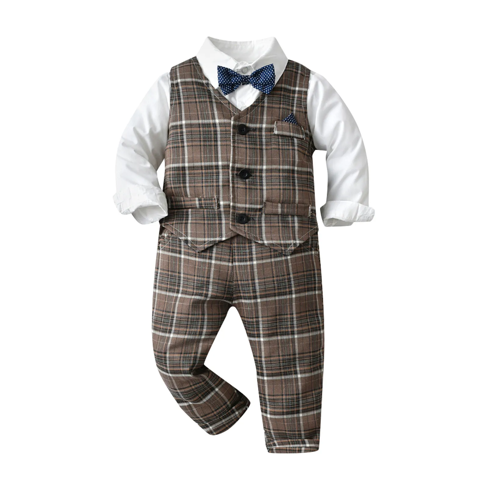 

Fall Clothes Toddler Boy Toddler Boys Long Sleeve T Shirt Tops Plaid Vest Coat Pants Child Kids Gentleman Outfits Cotton Color
