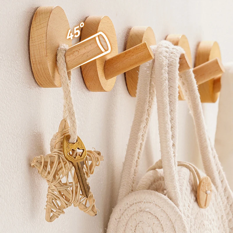 New Beech Walnut Wood Hook Wall Mounted Coat Entrance Clothes Hat Skirt Taper Punch Home Hotel Bathroom Decoration Robe Hanger