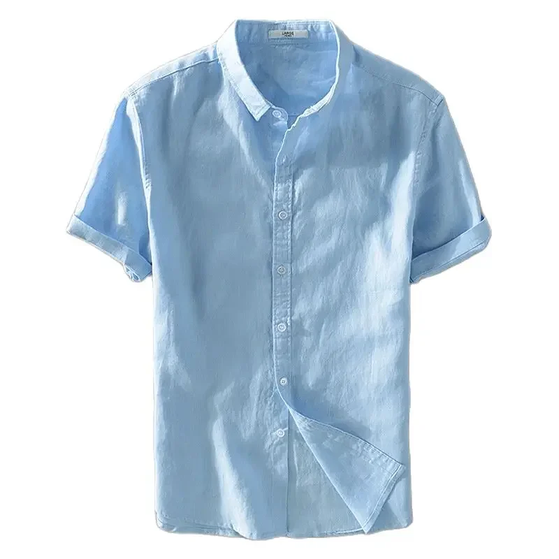 Men Cotton Linen Short Sleeve Shirt Casual Oversize Solid Turn-Down Collar Summer Vacation For casual short sleeved shirt linen shirt short sleeved shirt button down shirt