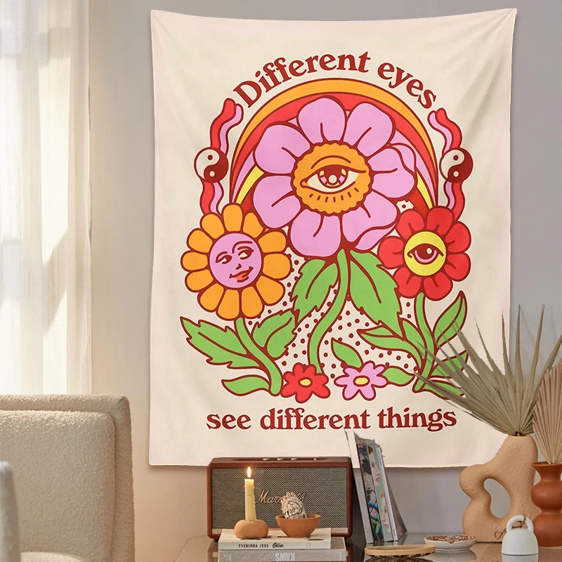 Flowers Eyes Tapestry Wall Hanging Boho different eyes Tapestry Rainbow flowers Ouija Wall Decor College Dorm Bohemian Decor tapestry decorations