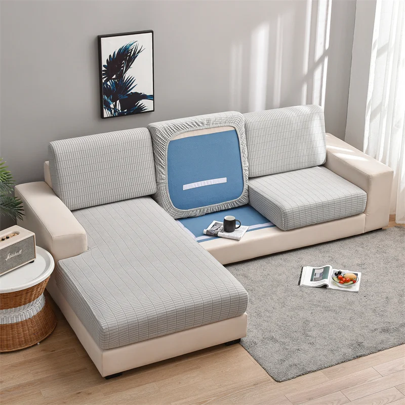 Jacquard Sofa Seat Cushion Cover Solid Color Thick Elastic Sofa Covers for Living Room Chair Seat Cover Furniture Protector 1PC 6