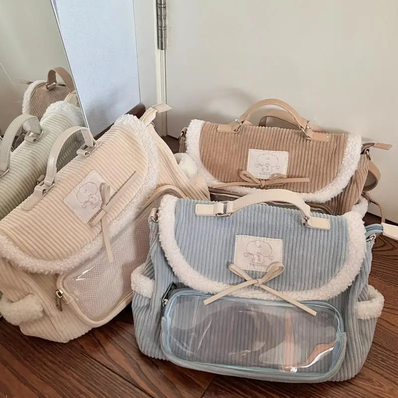 JIAERDI Autumn Winter Corduroy Ita Bag For Women Cute Messenger