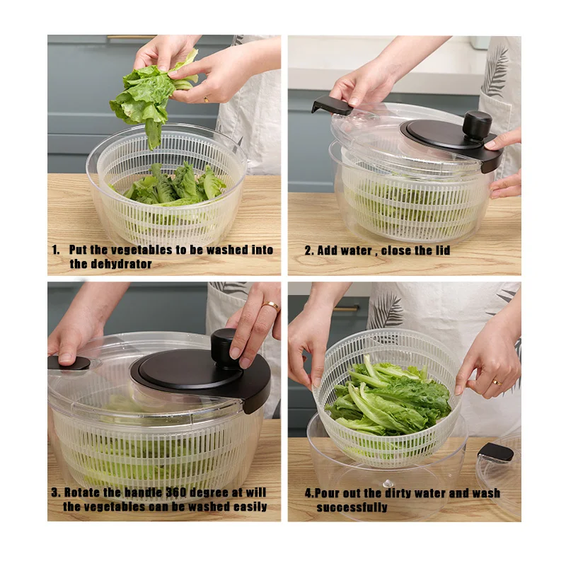 Multi-functional manual vegetable dehydrator salad spin dryer food dryer fruit and vegetable dehydrator kitchen tool
