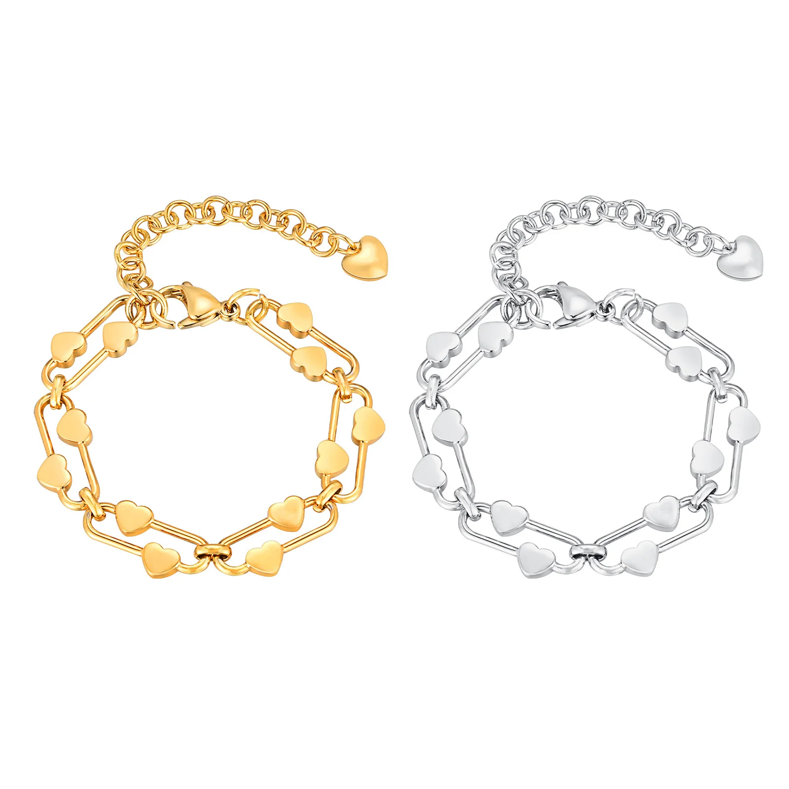 Damen-Kettenarmband für Mädchen, zierlicher Edelstahl-Schmuck, Herz-Links-Armband, Mutter, Freundin, Valentinstagsgeschenk – Detail 1