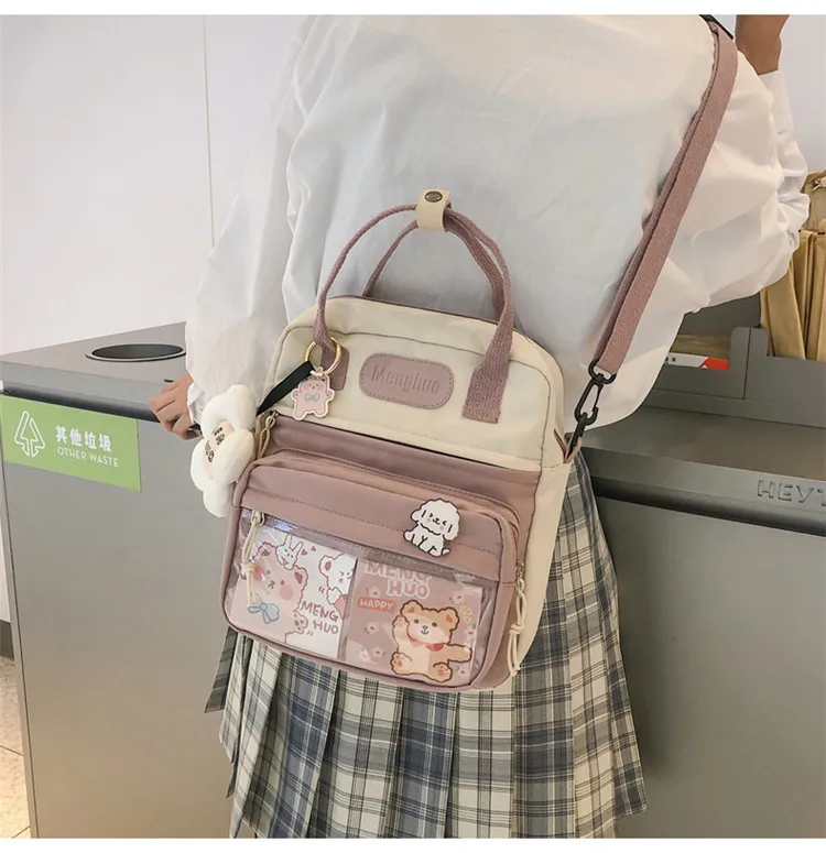 Clear Pocket 3 Ways Backpack for Teens Women Simple Canvas Rucksack Mini Packbag Teen Girls Backpacks for Daily Shopping 2089