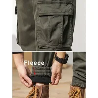 New Multi-Pockets Winter Cargo Pants Men Fleece Liner Thick Warm Slim Fit Joggers Streetwear Casual Cotton Thermal Trousers 2