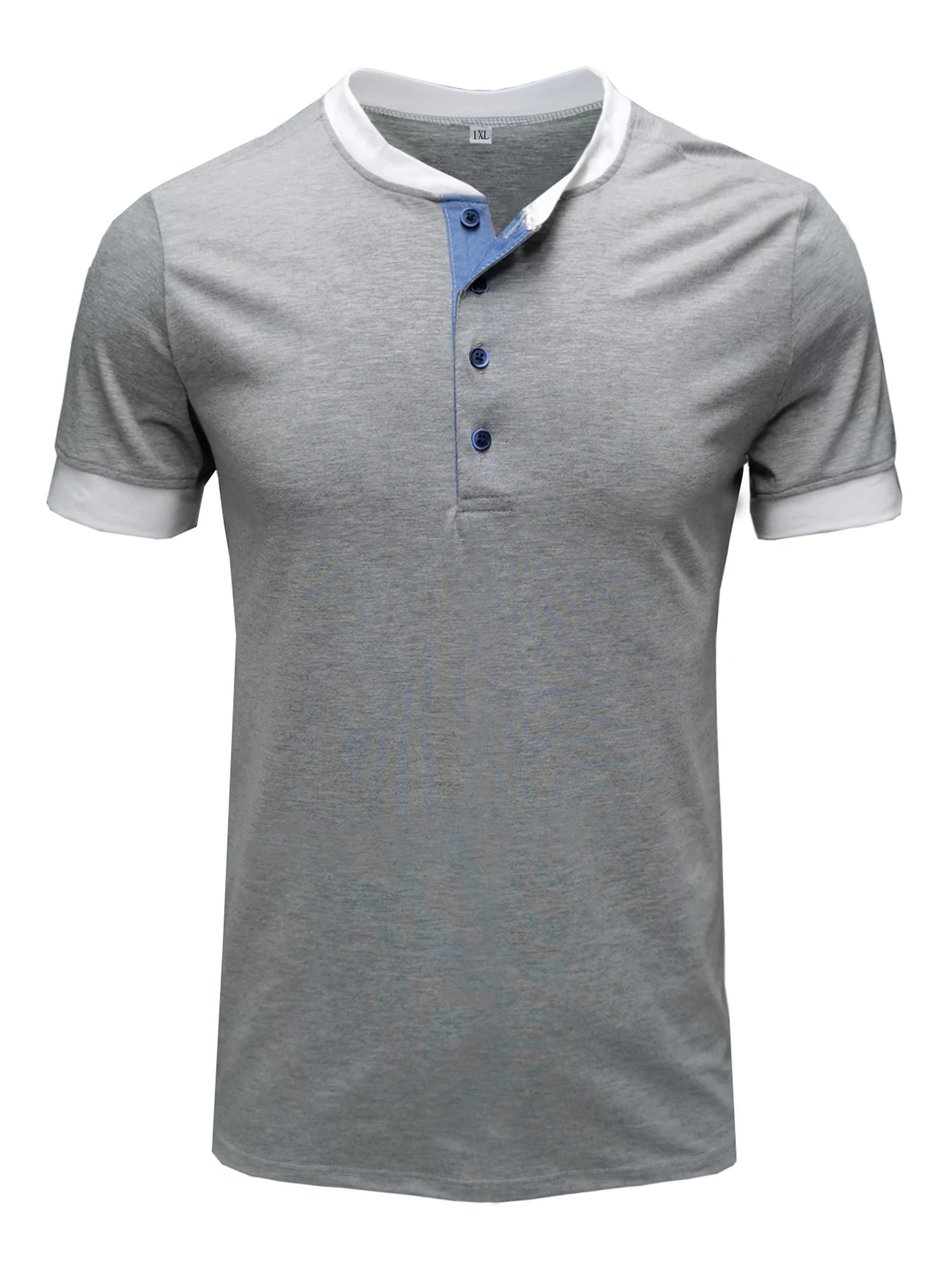 

Large size Men's loose plus size casual solid color Henry collar T-shirt plus