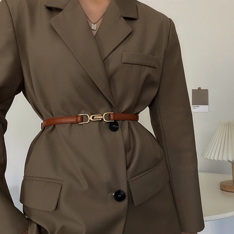 Stylish Skinny Faux Leather Belt with Alloy Buckle