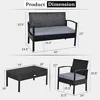 4PCS Patio Rattan Furniture Set, Outdoor Wicker Conversation Set with Tempered Glass Coffee Table, Seat Cushions 2