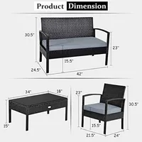 4PCS Patio Rattan Furniture Set, Outdoor Wicker Conversation Set with Tempered Glass Coffee Table, Seat Cushions 2