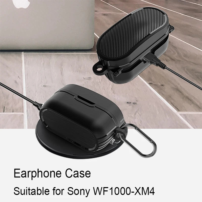 Custodia Per Auricolari Adatta Per Sony Wf1000-Xm4 Con Ganci Materiale Plastico Colore Nero/Blu