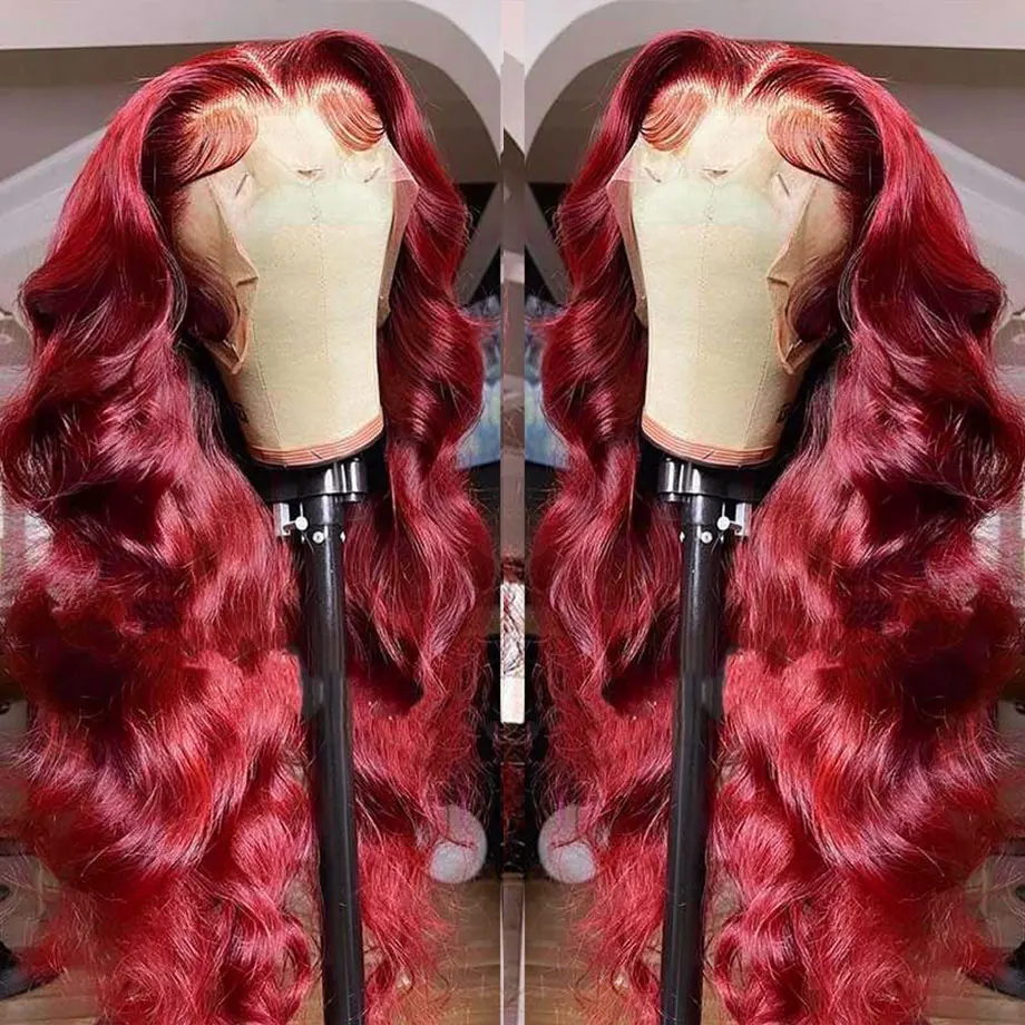 Body Wave Wig Burgundy Lace Front Wig 13x4 13x6 Hd Lace Frontal Wig 360 Full Lace Wig Human Hair Pre Plucked 99j Red Colored Wig