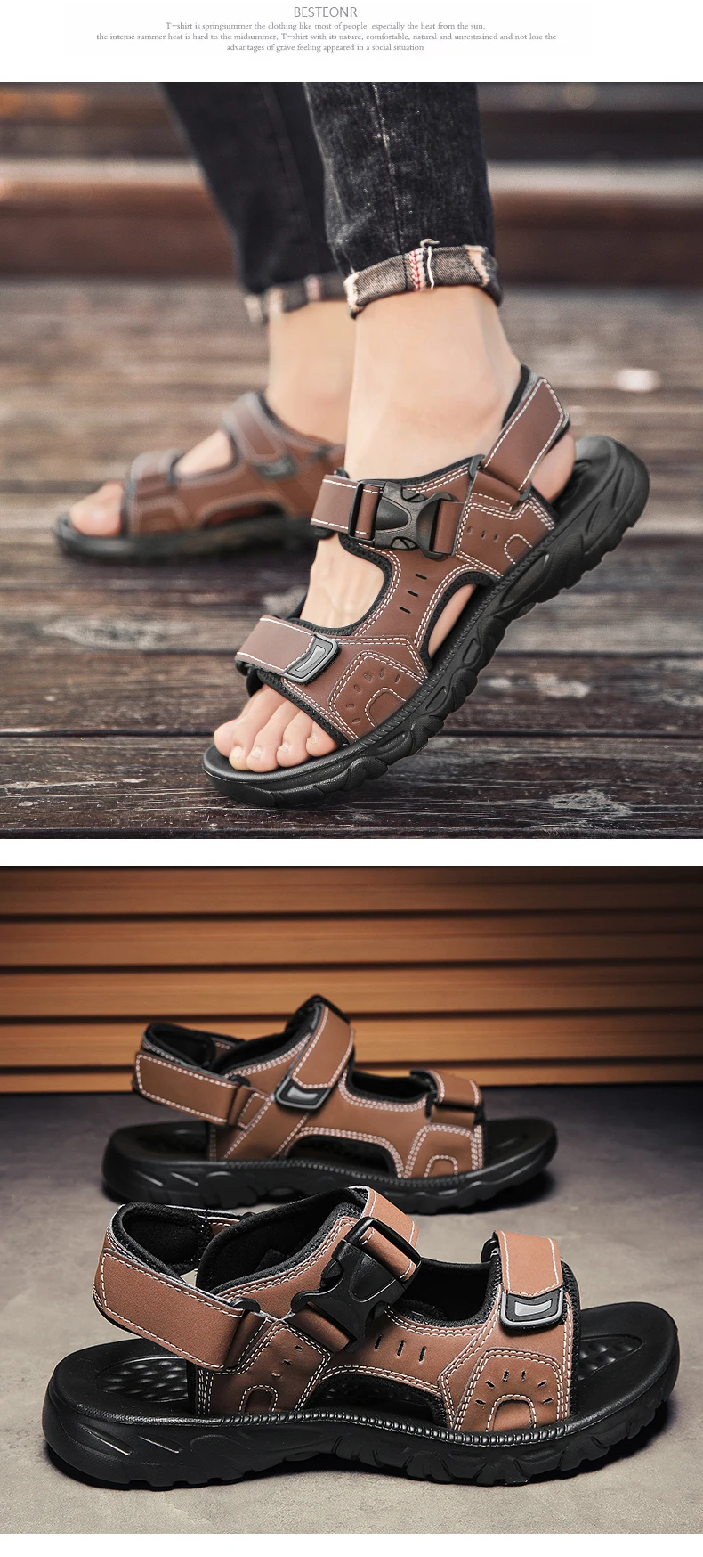 Sommer Herren Sandalen PU Leder Leichte Offene spitze Flache Herren Freizeitschuhe Outdoor Walking Sandalen für Männer Strandschuhe Größe 39-46 – Detail 12
