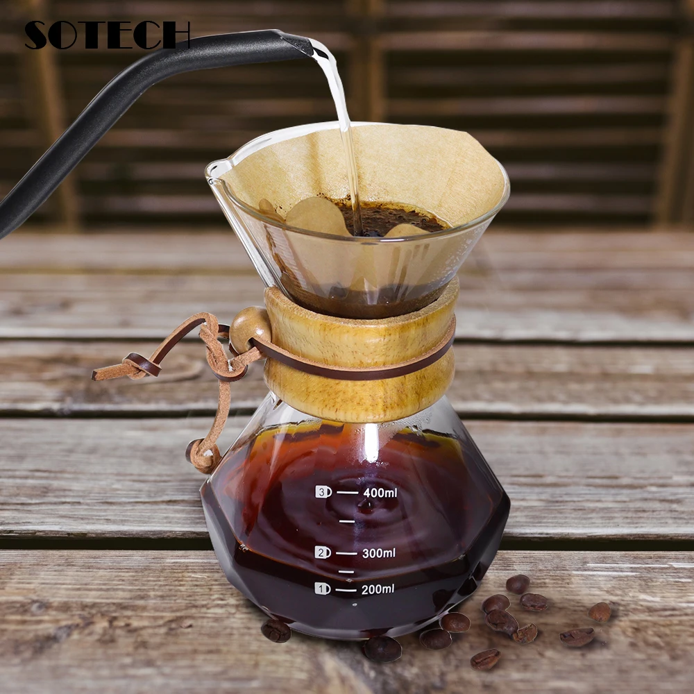 Glass Coffee Pot Drip Brewing Chemex Cafetera 400Ml/600Ml Hand Brewed Coffee Filter Cup Pour Over Maker For Home Office coffee maker coffee pot pour over coffee maker