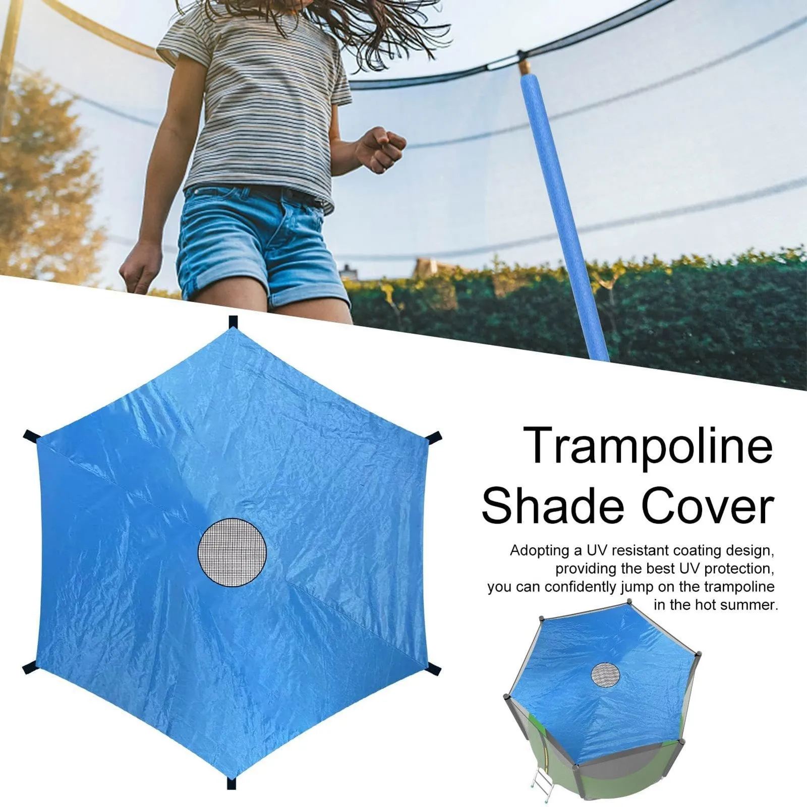 Trampoline Awning 14 Feet 6 Poles Sunshade Easy To Install Protective Trampoline Shade Accessories For Outdoor Backyard