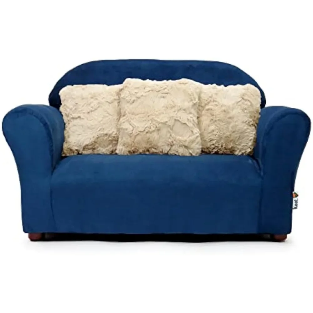 Plush children's sofa with decorative pillows, navy blue set of 4 in pine 6