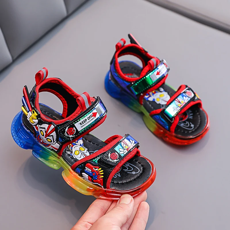 child shoes girl 2022 Kids Sandals Summer New Fashion Carton Beach Shoes for Boys Children Breathable Led Light Spider Casual Walking Sandals slippers for boy Children's Shoes