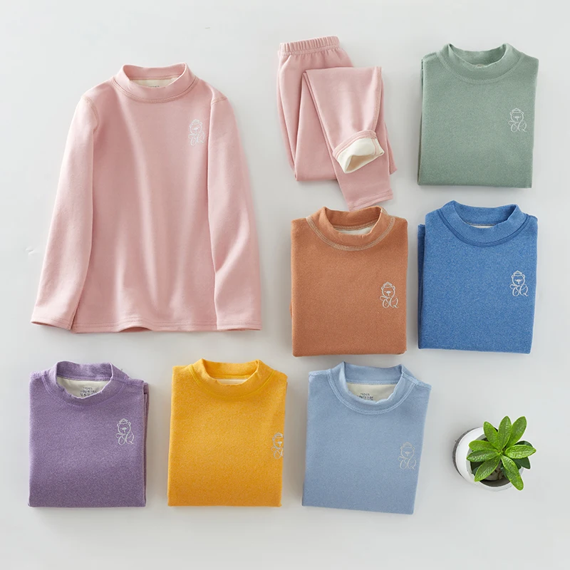 Children's mid-neck thermal underwear set boys and girls pajamas double-sided seamless autumn trousers homewear