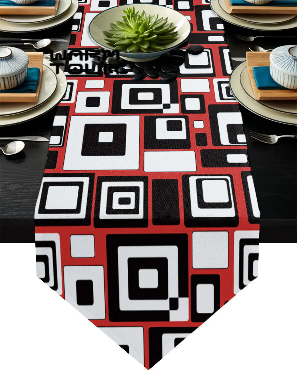 Geometric Rectangle Red Black Table Runner Christmas Decorations for Home Table Cloth for