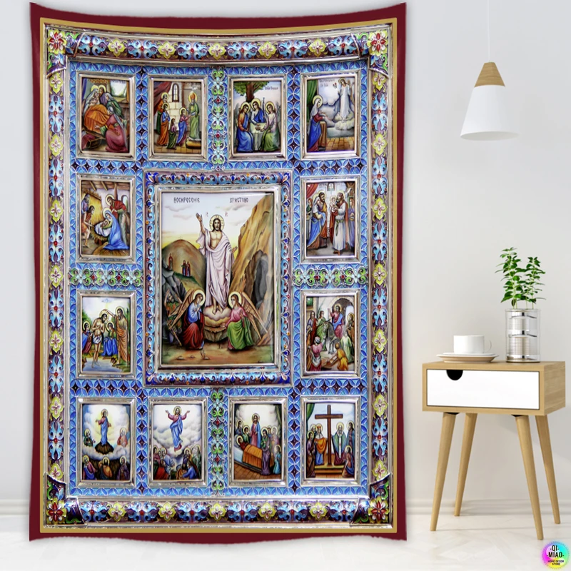 

Icon of Christ Tapestry Jesus Easter Wall Decor God Home Decoration Blessed Virgin Mary Wall Tapestries Christmas Room Decor