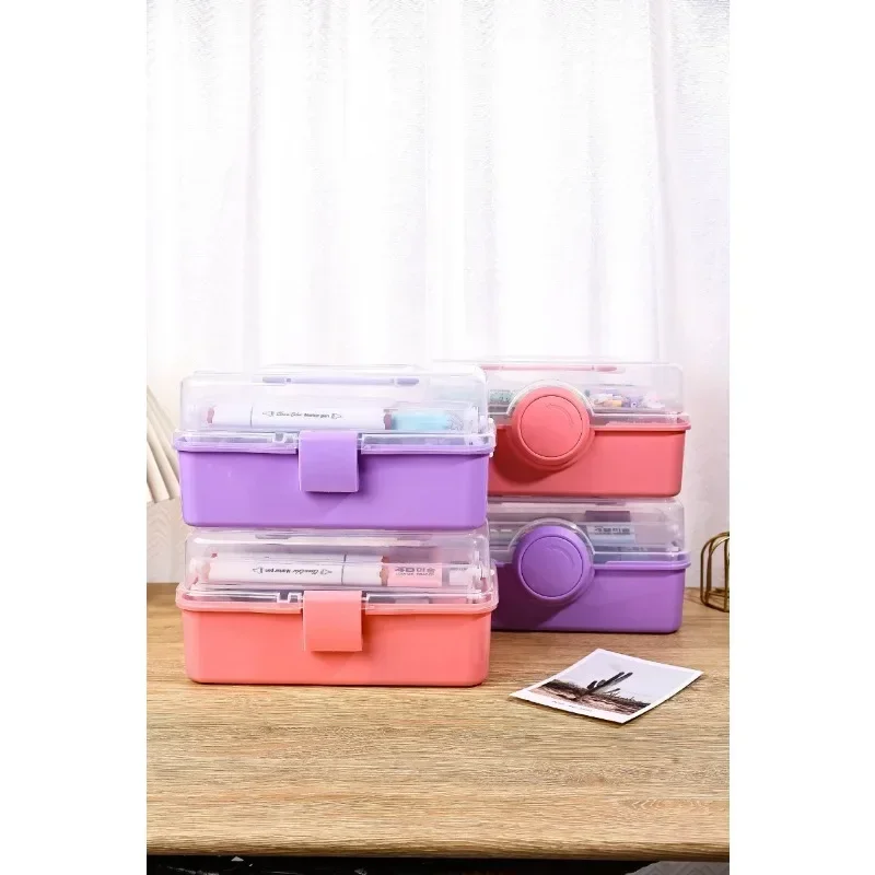 Collapsible three layer storage box Toolbox Makeup box set Storage Headstring accessories desktop jewelry