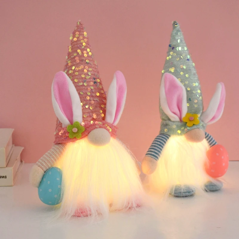 Easter LED Glowing Faceless Gnome Doll Cute Rabbit Ornament Kids Gift Favors 2025 Spring Easter Decoration for Home Party Supply