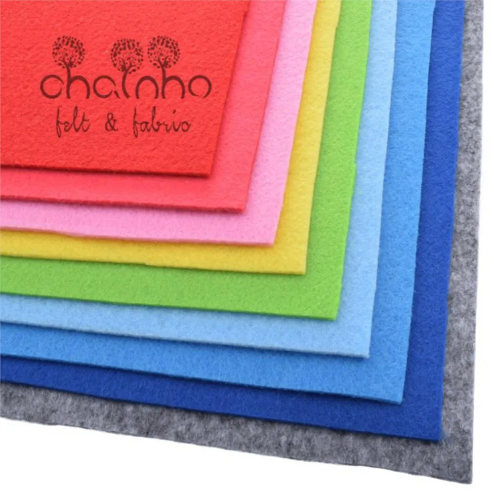 Chainho,Polyester Nonwoven Felt Fabric,Thickness 2mm,DIY Sewing Material Dolls/Toys/Crafts ,Solid Color Series,9 Pieces,30x30cm