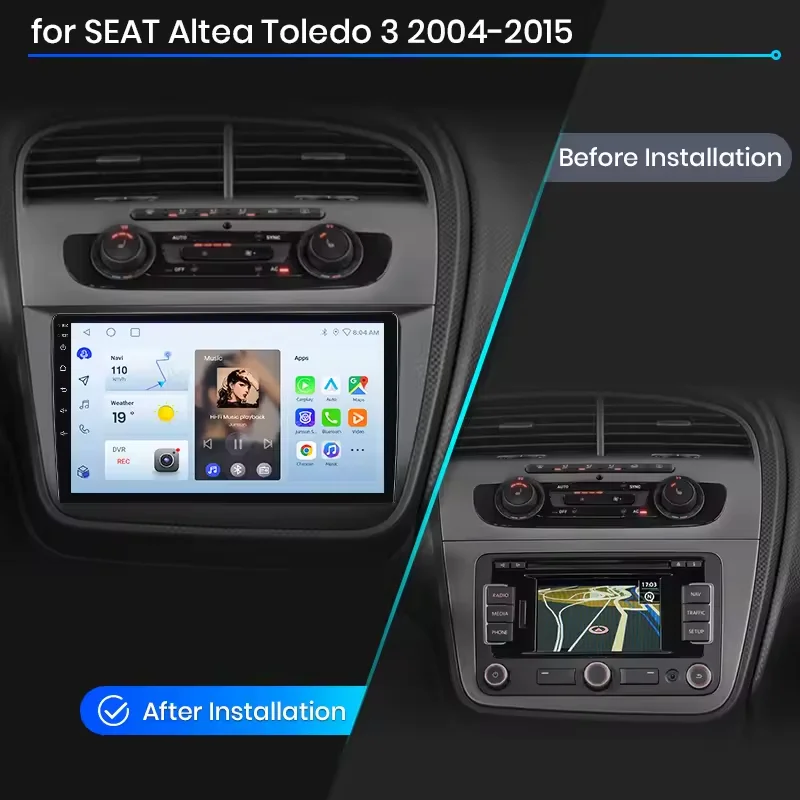 Radio de coche Junsun con CarPlay inalámbrico y Android Auto para Seat Altea 2004 2005-2015 Toledo 3, GPS multimedia 2 Din, sistemas estéreo con Bluetooth. 2