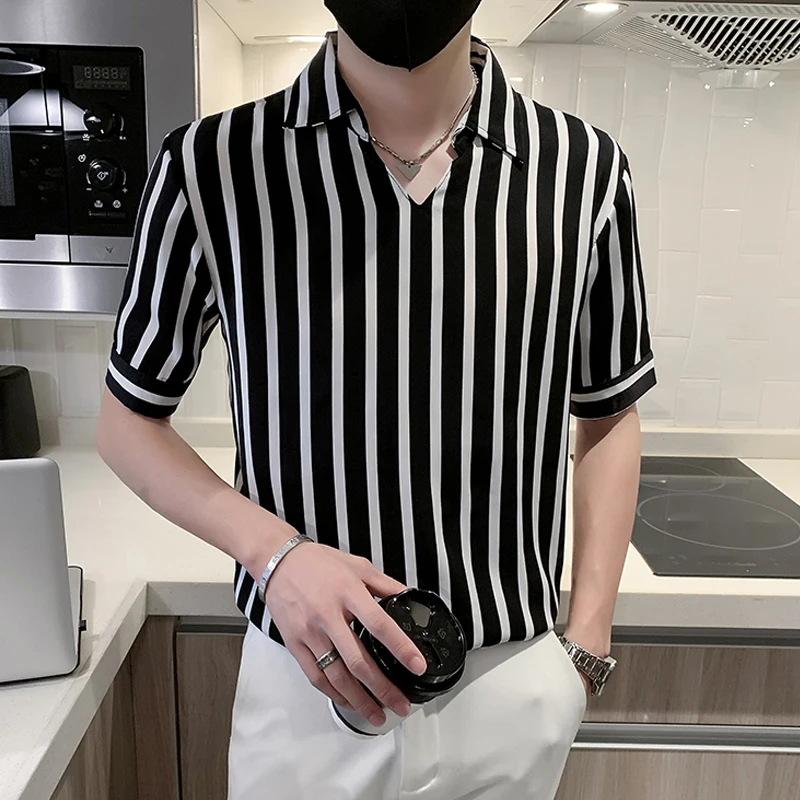 Summer White Black Striped Men Pullover 