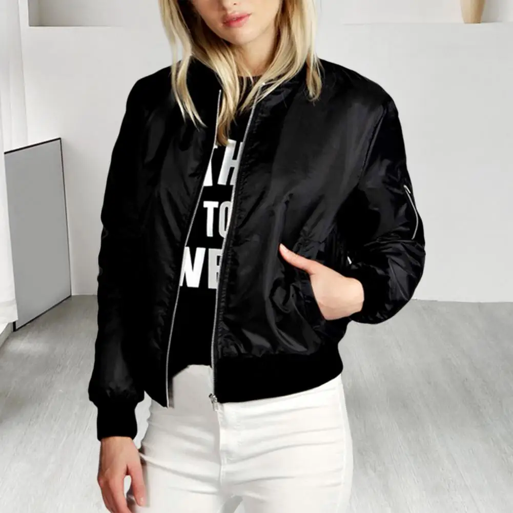 

Trendy Winter Jacket Zip Up Women Coat Stand Collar Pockets Fall Jacket Thermal