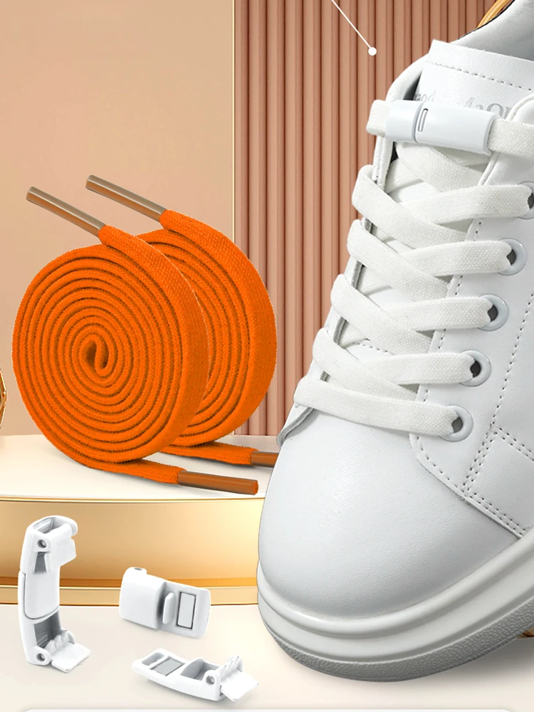 Lock Shoe laces without ties Elastic Laces Sneakers Kids Adult 8MM Widened Flat No Tie