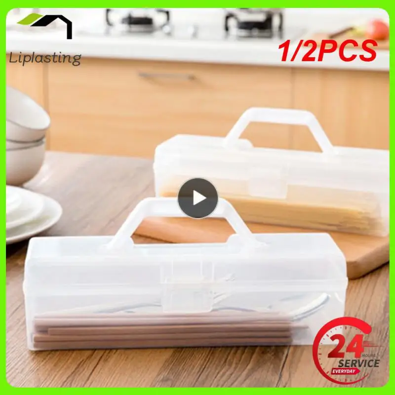 

1/2PCS Pasta Container With Lid Household Handheld Noodle Fresh-keeping Box Plastic With Lid Food Storage Containers Transparent