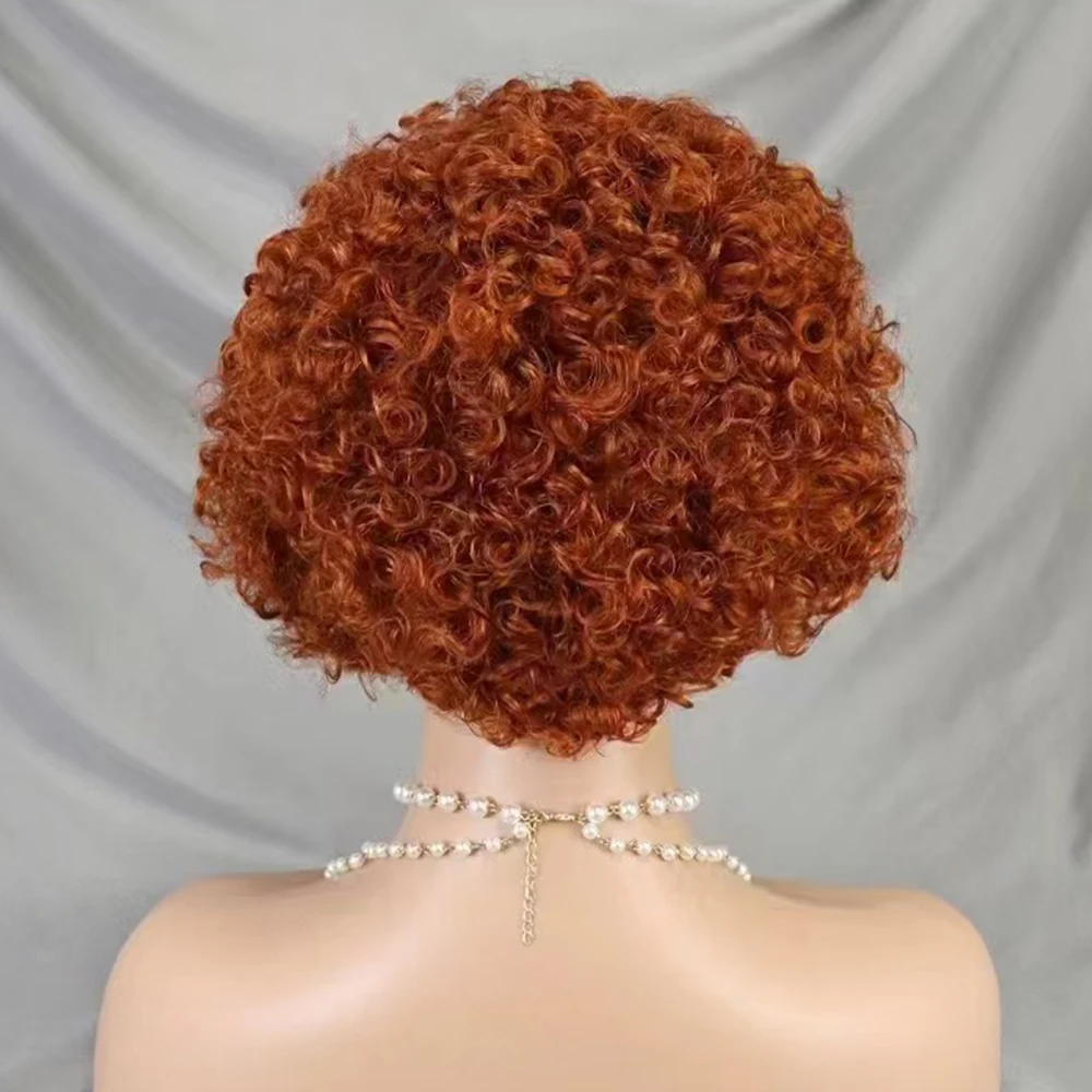 Short Bouncy Curly Pixie Cut Human Hair Wig Ginger 350# Color 180 Density 13x4 Transparent Lace Frontal Hair Wig for Black Women