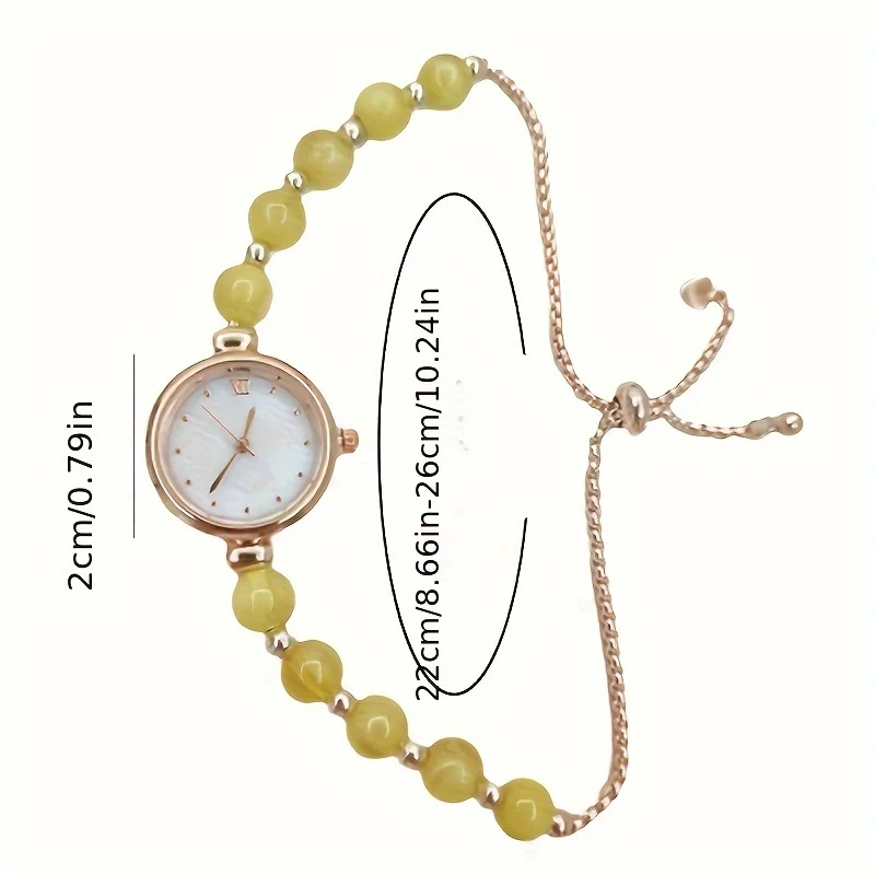 1pc Elegant Adjustable Pull-Out Alloy Strap with Imitation Pearl ,Comfortable Round Alloy Case Quartz Wrist Watch for Women 6