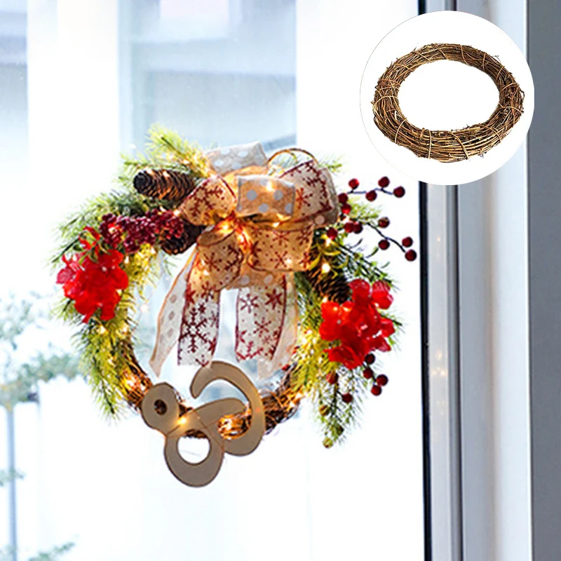 Description Picture 4 of item40cm Round Natural Rattan Ring Christmas Garland Hanging Ornament DIY Door Wall Wreath Wedding Decoration Home Xmas Party Decor