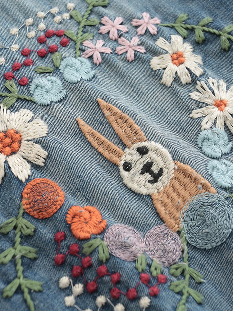 Slimming Cartoon Embroidery Loose Fit Harlan Jeans Women's Summer Faionable Retro plus Size Denim Pants Korean Sle