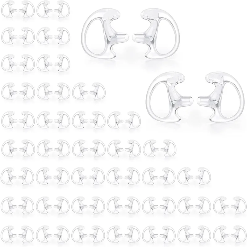 Earmould-Earpiece Earbud for Two-Way Radio Coil, Tube Audio Kits, Clear, Pair of 40