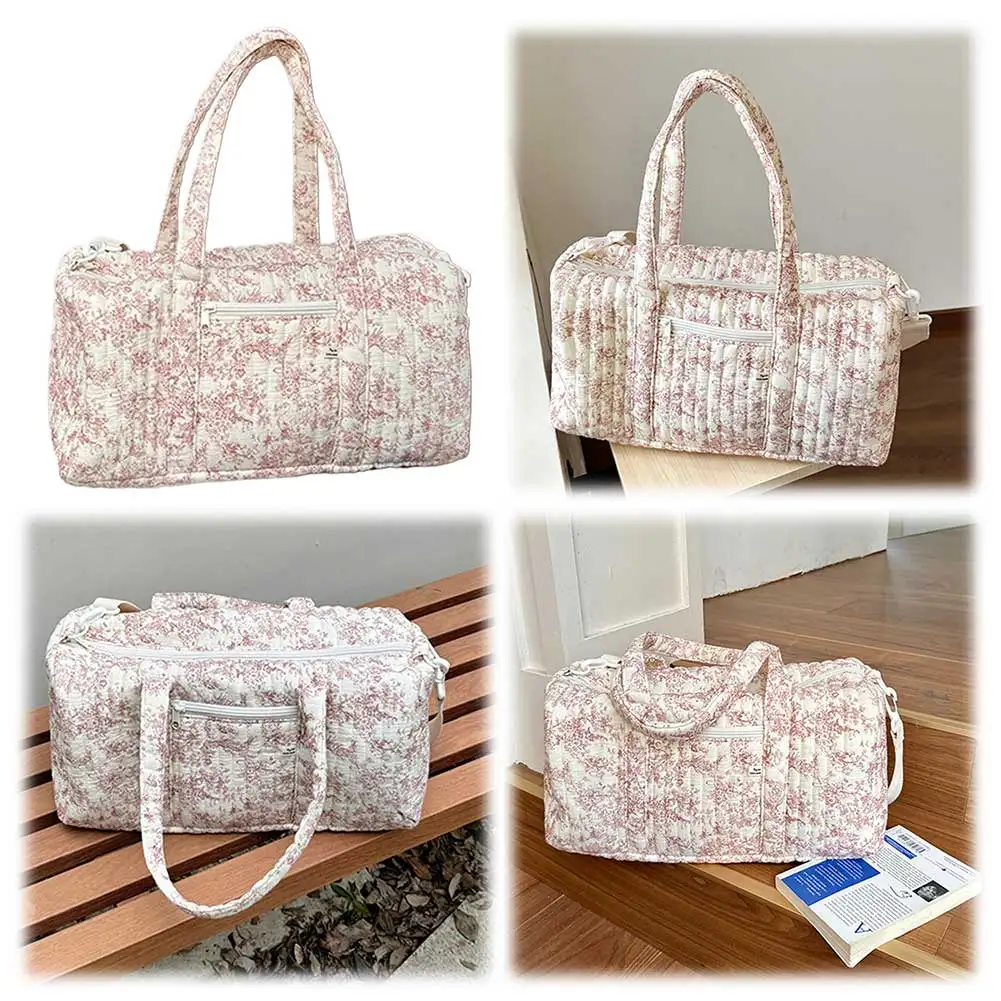Travel Duffle Bag for Women Floral Quilted Overnight Bag with Adjustable Strap for Travel Business Trips Sport